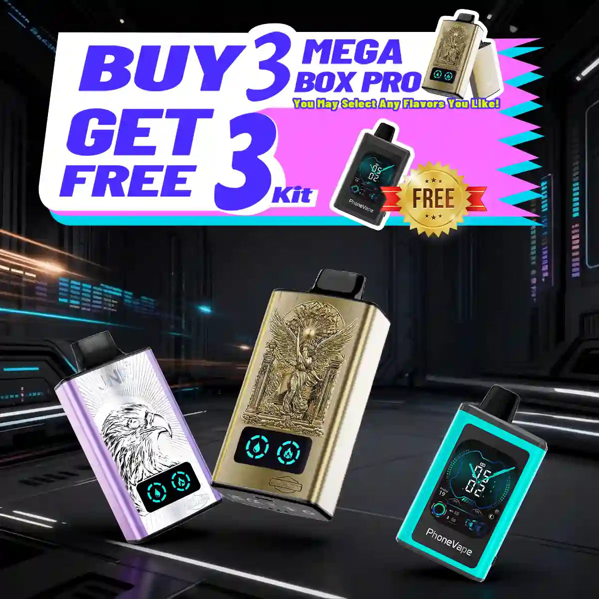 【Buy 3 Get 3 Free】JNR Vape Mega Box Pro 60000 Puffs Disposable Vape Combo Sales