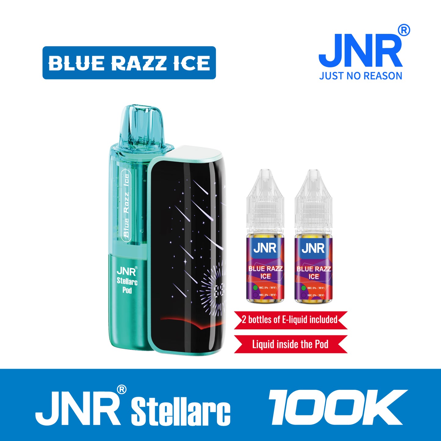 BlueRazz ICE | JNR Stellarc 100K Puffs Kit - Refillable &amp; Replaceable Pod Vape