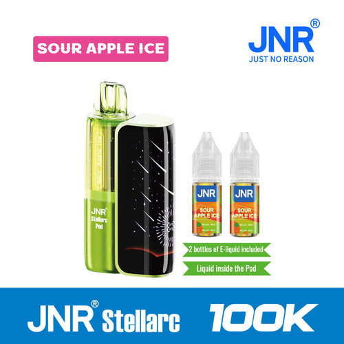 Sour Apple lce | JNR Stellarc 100K Puffs Kit - Refillable &amp; Replaceable Pod Vape