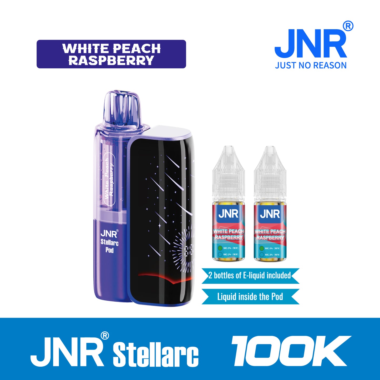 White peach Raspberry | JNR Stellarc 100K Puffs Kit - Refillable &amp; Replaceable Pod Vape