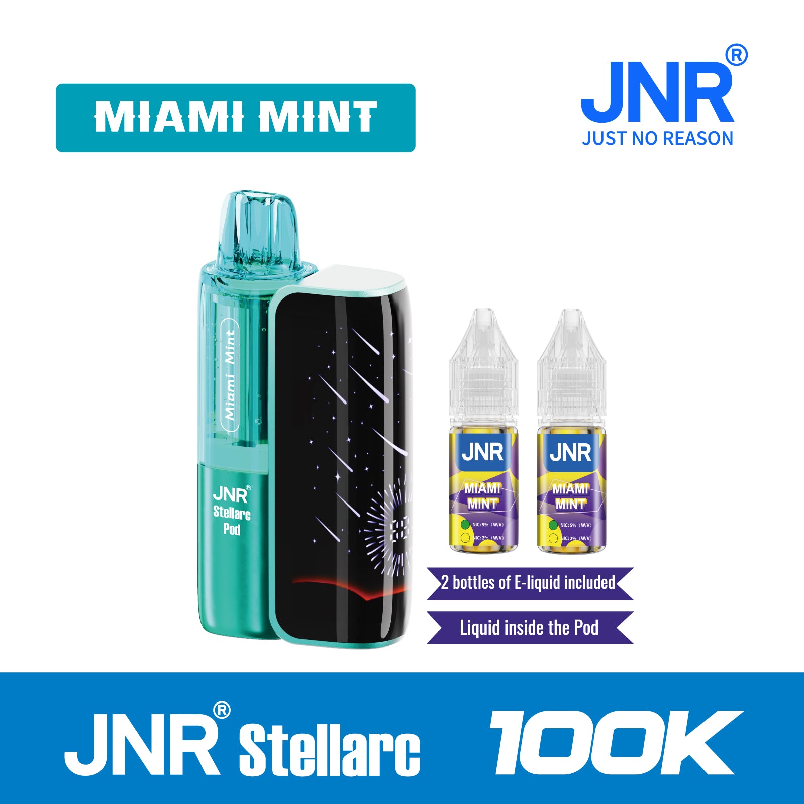 Miami Mint | JNR Stellarc 100K Puffs Kit - Refillable &amp; Replaceable Pod Vape