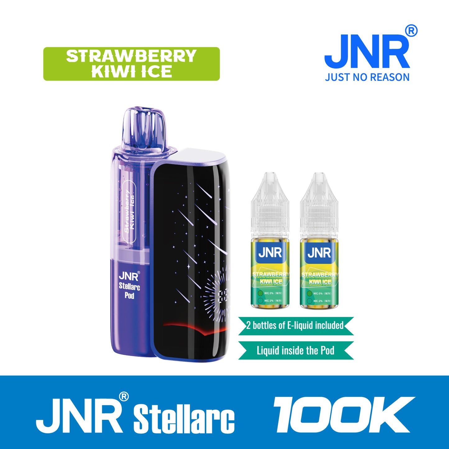 Strawberry Kiwilce | JNR Stellarc 100K Puffs Kit - Refillable &amp; Replaceable Pod Vape